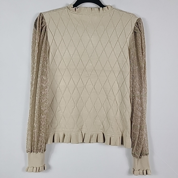NEW Rio & Rian Scoop Neck Long Sleeve Gold Mesh Lutex Button Up Cardigan Sz L - Picture 7 of 7